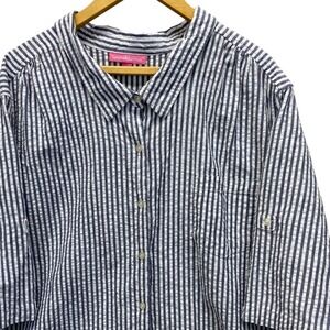 Woman Within Striped Seersucker Button Up Shirt Roll Tab 5X Plus Size Cotton